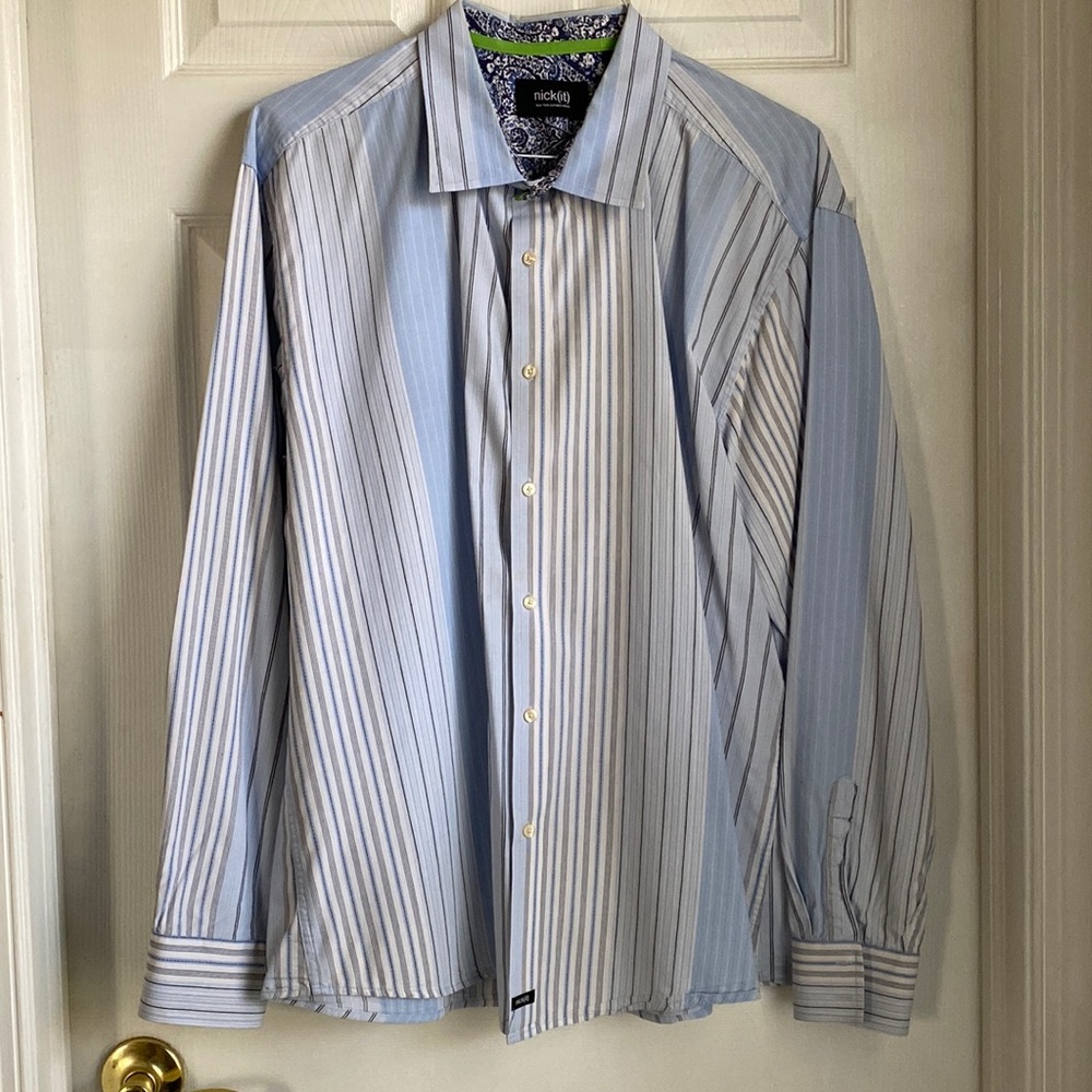 Nick it Men’s Button Down Striped Shirt, XXL